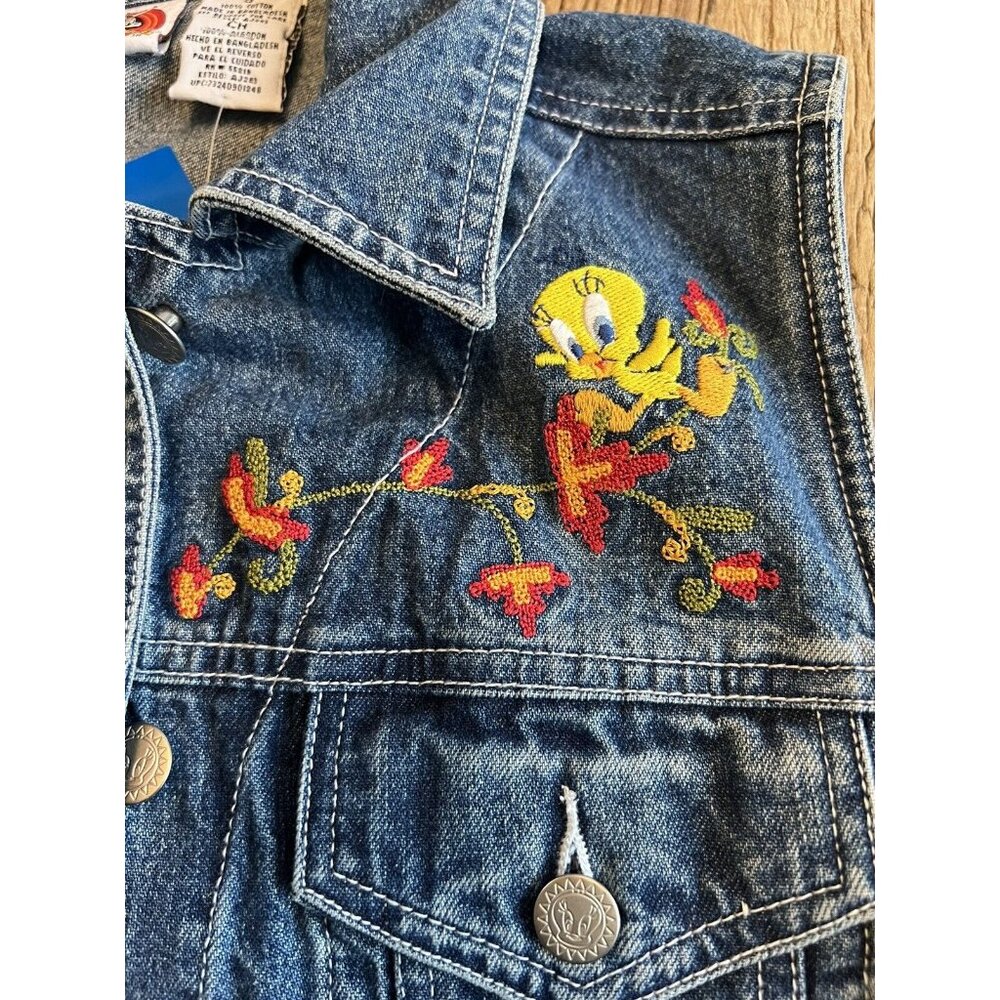 Looney Tunes Tweety Bird Denim Vest Jean Jerry Sz Medium Leigh NWT Jacket